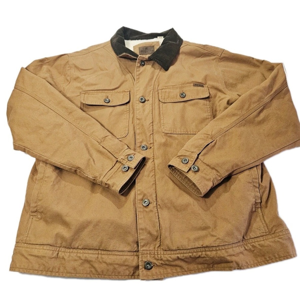 Woolrich‎ Jacket Mens Size XL Sherpa Lined Beige Canvas Heavy Collared Jacket